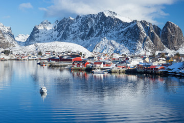 Little fishing village Reine on Lofoten islands during a beautiful winter day