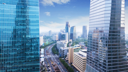 Fototapeta na wymiar Aerial photo of modern office buildings at Jakarta Central Business District