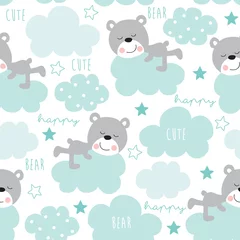 Printed roller blinds Sleeping animals seamless teddy bear and clouds pattern vector illustration