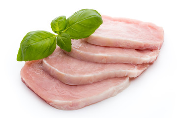 Fresh raw beef steak isolated on white background, top view.