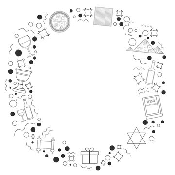 recommend clip art: Frame with Passover holiday flat design black thin line icons