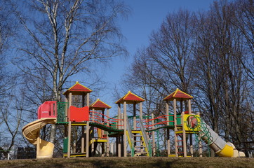 Fototapeta na wymiar Children's playground with colored houses