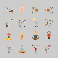 Icons about Human with man, friendly, aggressive, sportsman, child and waiting room