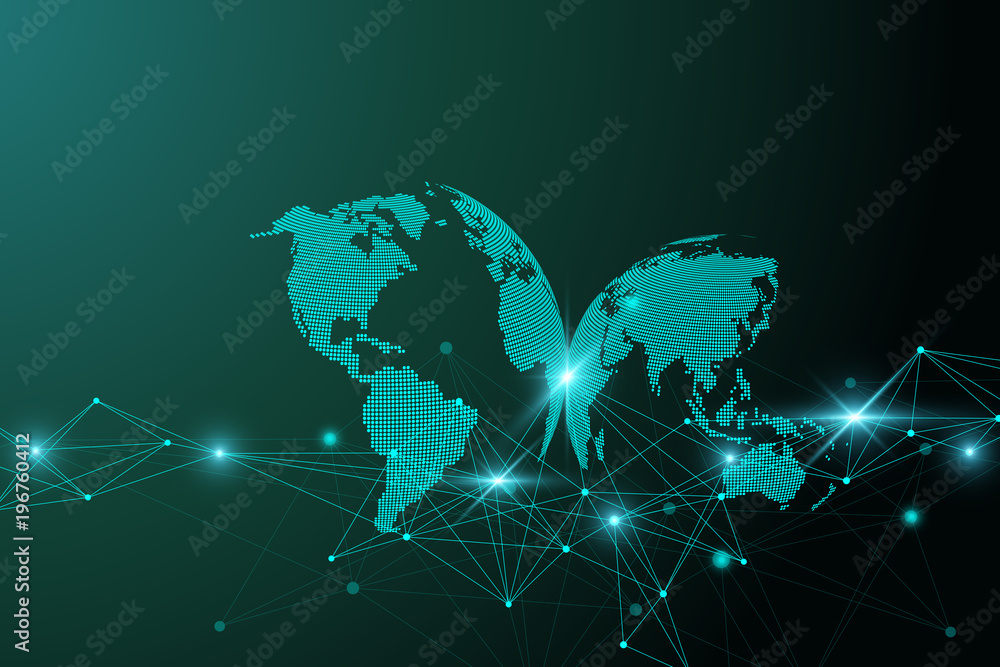 Poster Virtual Graphic Background Communication with World Globe. A sense of science and technology. Digital data visualization. Vector illustration