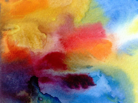 watercolor art abstract  background  bright  wash blurred textured  decoration  handmade beautiful colorful  stains dye sky clouds air day fantasy sunset rainbow  creative 