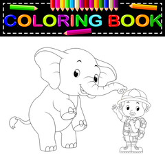Zookeeper and elephant coloring book