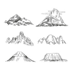 Set of hand Drawn mountains vector illustration.