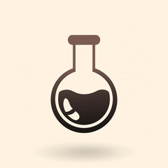 Vector Black Icon - Round-bottom Flask .Chemical Lab Glassware.
