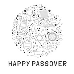 Passover holiday flat design black thin line icons set in round shape with text in english