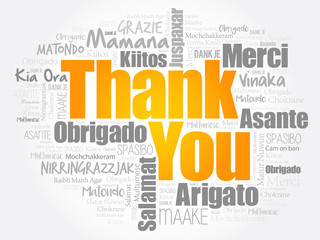 Thank You word cloud in different languages, concept background