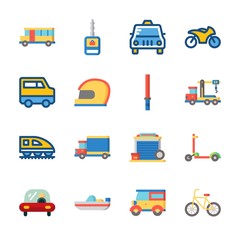icon Transportation with taxi, car key, bicycle, truck and crane