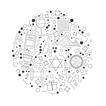 recommend clip art: Passover holiday flat design black thin line icons set in round shape