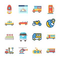 Fototapeta na wymiar icon Transportation with sport car, taxi, motorbike, rocket and cruise ship