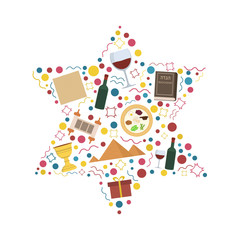 Passover holiday flat design icons set in star of david shape