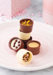 Luxury white and dark chocolate candies variety