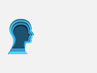 Curvilinear form of human brain. Volumetric multilevel cut from a paper of human head. Business concept. Creative idea. Technology background. Vector illustration.