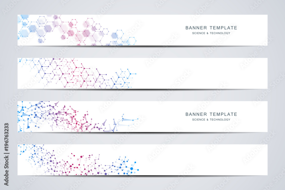 Aufkleber technological and scientific banners with molecular structure background.