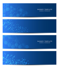 Fototapeta na wymiar Technological and scientific banners with molecular structure background.