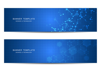Technological and scientific banners with molecular structure background.