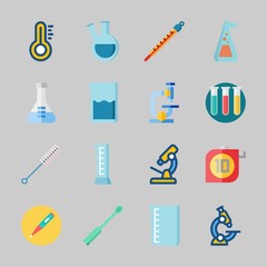 Icons about Laboratory with beaker, thermometer, microscope, measuring, lab and cylinder