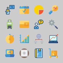 Icons about Business with search, bar chart, safebox, presentation, pie chart and user