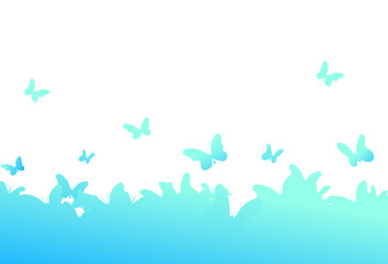 Fototapeta na wymiar Blue background of flying butterflies. Nature, metamorphosis, transformation.
