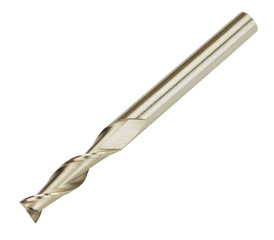 Two flute end mill for milling machines on white background