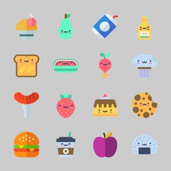 Icons about Food with hamburger, watermelon, mushroom, mustard, radish and hot dog