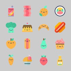 Icons about Food with pear, mustard, strawberry, hot dog, pudding and croissant