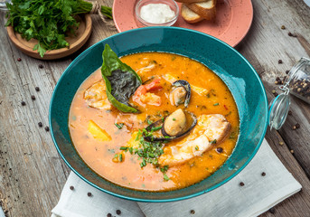 French Bouillabaisse fish soup with seafood