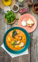 French Bouillabaisse fish soup with seafood