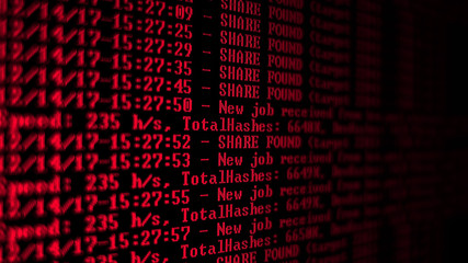 Mining Cryptocurrency process program on display PC. Using Software. Share Found.