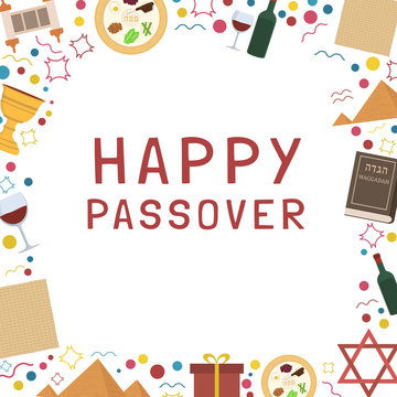 Frame with Passover holiday flat design icons with text in english