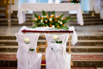 Beautiful church decorated for wedding ceremony