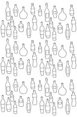 Hand drawn doodle set of bottles background