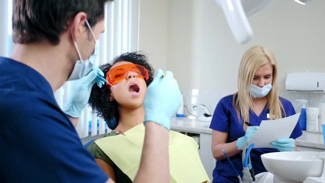 Dentist and his assitant working in private practice.