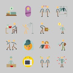 Icons about Human with dialogue, illness, baby, relations, aggressive and chief