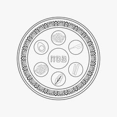 Passover holiday seder plate flat black outline design icon