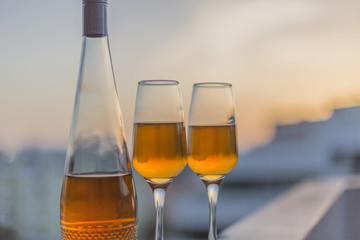 bottle and two glasses