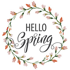 Hand drawn lettering. Watercolor flowers Background. Spring holidays. Vector Illustration EPS10