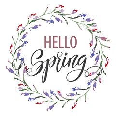 Hand drawn lettering. Watercolor flowers Background. Spring holidays. Vector Illustration EPS10