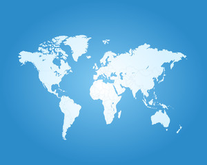 World map icy blue frontal