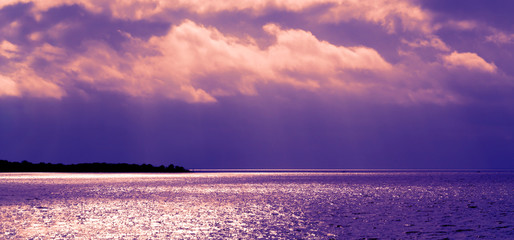 Evening landscape of the lake.
Beautiful effect is a water bright shine, obtained from the...
