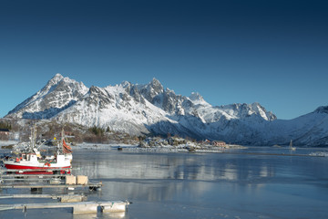 Lofoten boats and mountains