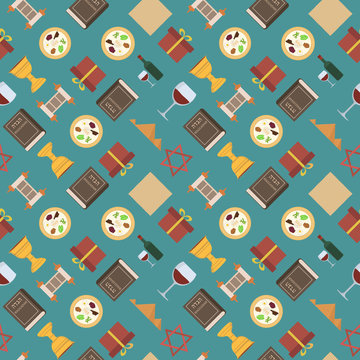 Passover holiday flat design icons seamless pattern