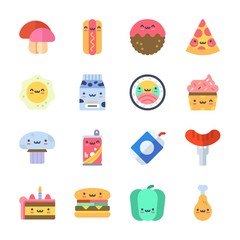icon Food with sushi, pizza, meatball, soda and cupcake