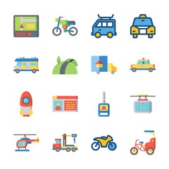 icon Transportation with crane, road, taxi, car key and gps