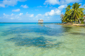 Tobacco Caye - Small tropical island at Barrier Reef with paradise beach, Caribbean Sea, Belize,...
