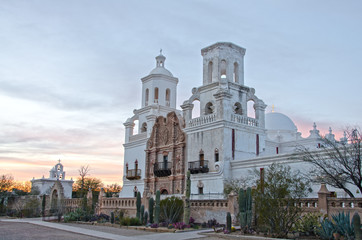 Fototapeta na wymiar San Xavier del Bac Mission at Sunset