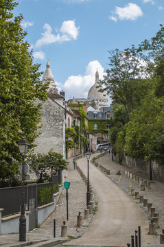View of old street in Montmartre in Paris, France
